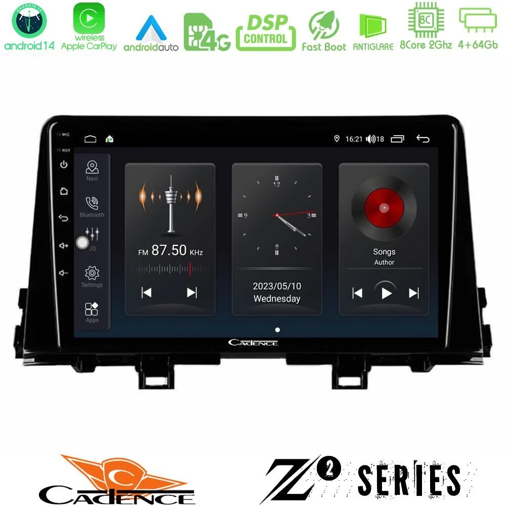 Cadence Z2 Series 8Core Android14 4+64GB Kia Picanto 2017-2021 Navigation Multimedia Tablet 9" Με Carplay & Android Auto