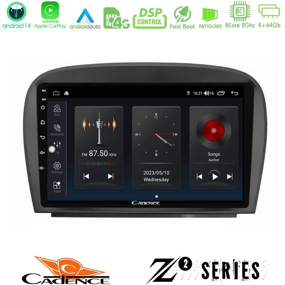 Cadence Z2 Series 8Core Android14 4+64GB  Mercedes SL Class 2005-2011 Navigation Multimedia Tablet 9" Με Carplay & Android Auto