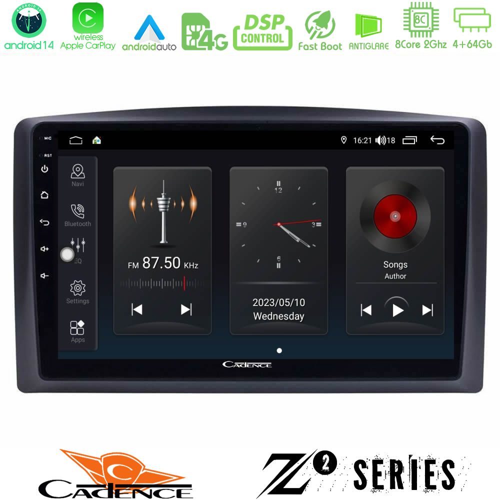 Cadence Z2 Series 8Core Android14 4+64GB  Mercedes Vito 2015-2021 Navigation Multimedia Tablet 10" Με Carplay & Android Auto