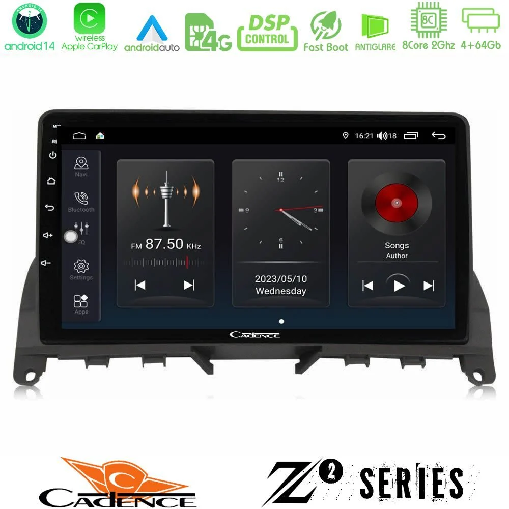 Cadence Z2 Series 8Core Android14 4+64GB  Mercedes C Class W204 Navigation Multimedia Tablet 9" Με Carplay & Android Auto