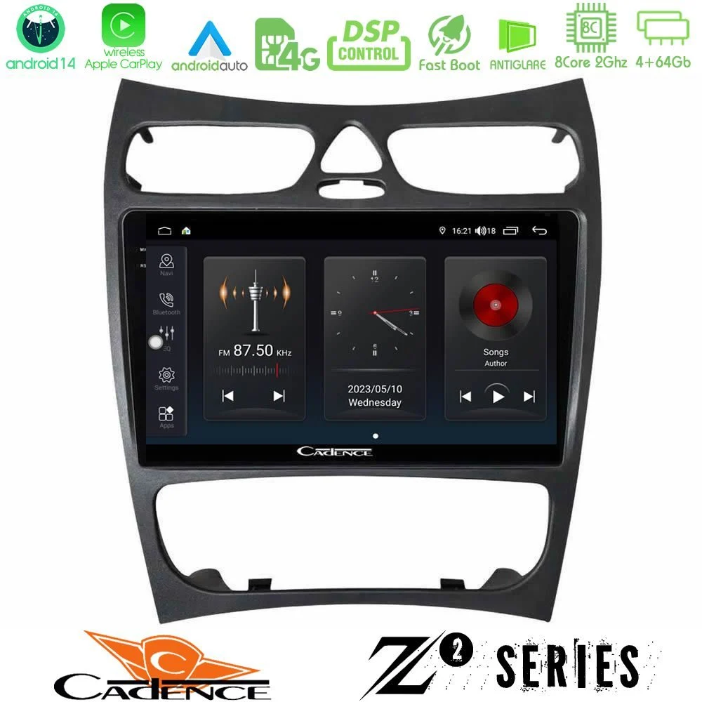 Cadence Z2 Series 8Core Android14 4+64GB  Mercedes CLK Class W209 2000-2004 Navigation Multimedia Tablet 9" Με Carplay & Android Auto