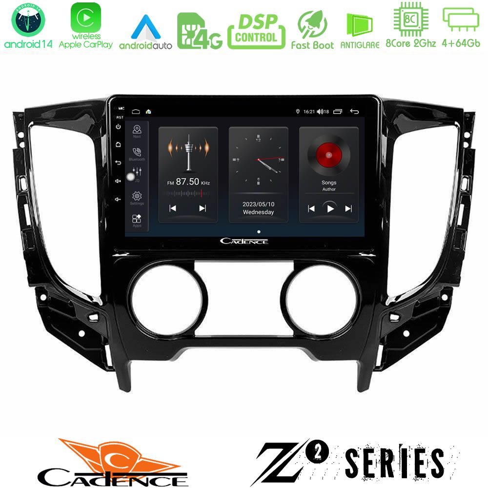 Cadence Z2 Series 8Core Android14 4+64GB  Mitsubishi L200 2016-> & Fiat Fullback (Manual A/C) Navigation Multimedia Tablet 9" Με Carplay & Android Auto