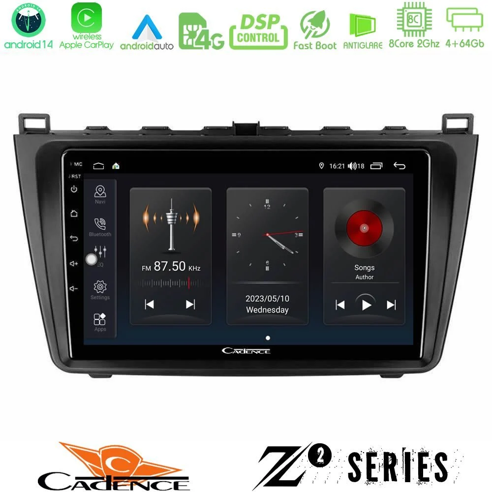 Cadence Z2 Series 8Core Android14 4+64GB Mazda 6 2008-2012 Navigation Multimedia Tablet 9" Με Carplay & Android Auto