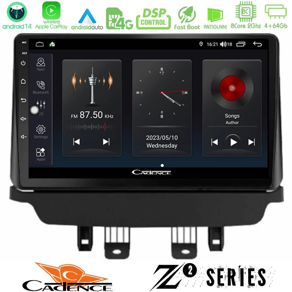Cadence Z2 Series 8Core Android14 4+64GB Mazda 2 2014-2021 Navigation Multimedia Tablet 9" Με Carplay & Android Auto