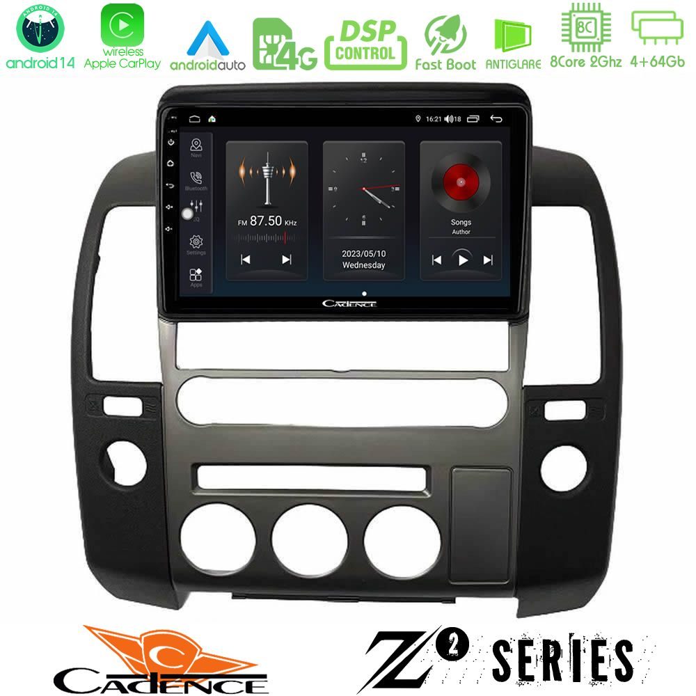 Cadence Z2 Series 8Core Android14 4+64GB Nissan Navara D40 2006-2012 (με εργ.οθόνη) Navigation Multimedia Tablet 9" Με Carplay & Android Auto