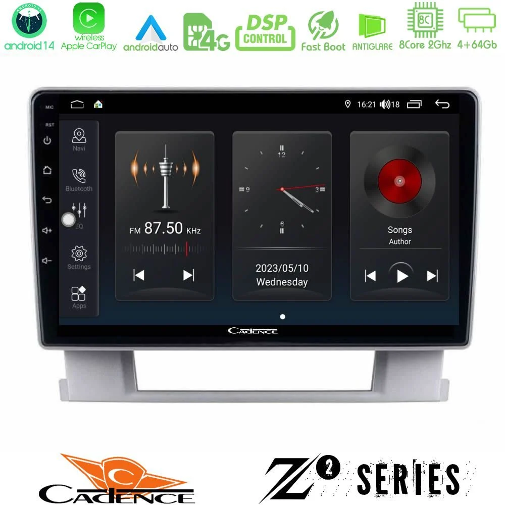Cadence Z2 Series 8Core Android14 4+64GB  Opel Astra J 2010-2014 Navigation Multimedia Tablet 9" Με Carplay & Android Auto