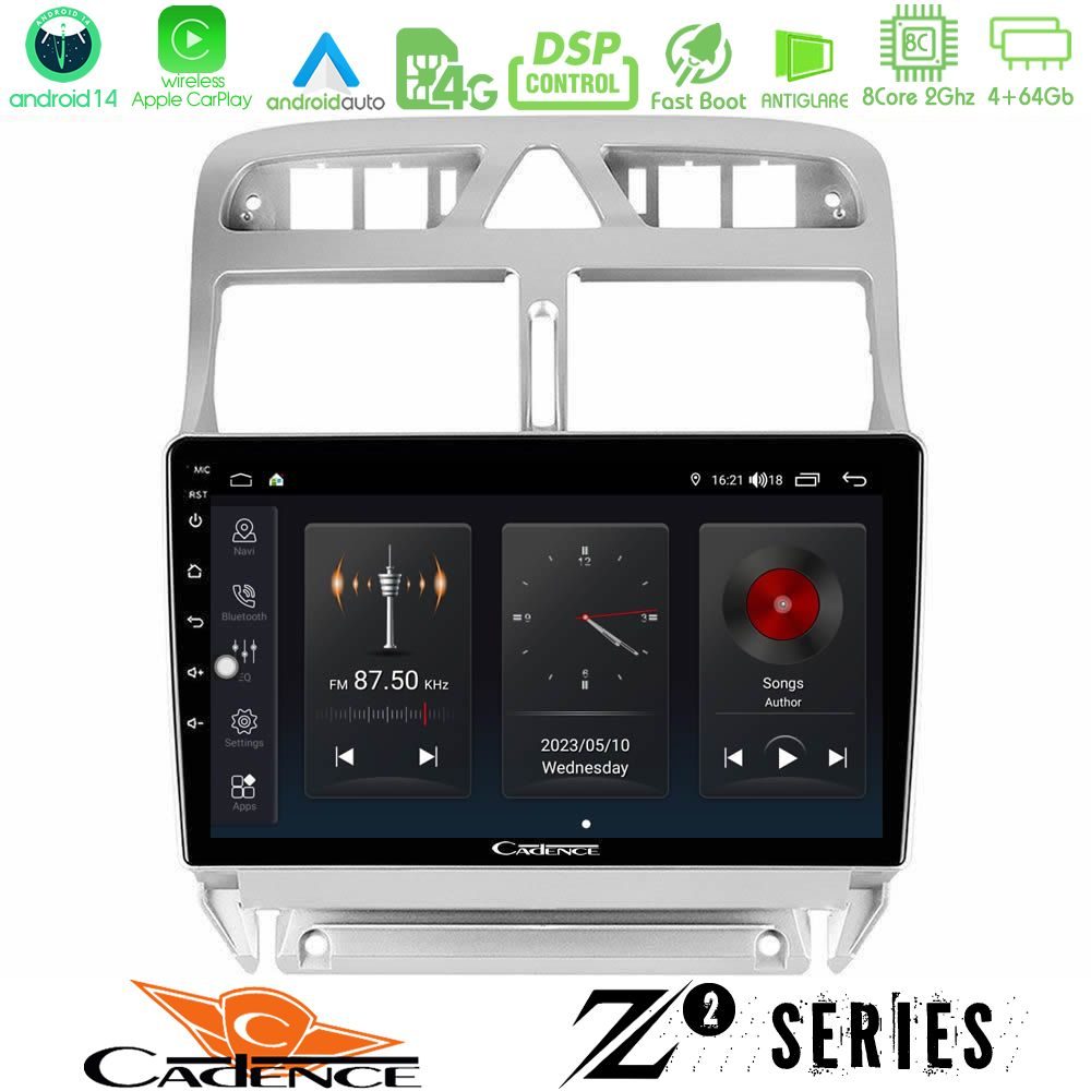 Cadence Z2 Series 8Core Android14 4+64GB Peugeot 307 2002-2008 Navigation Multimedia Tablet 9" Με Carplay & Android Auto