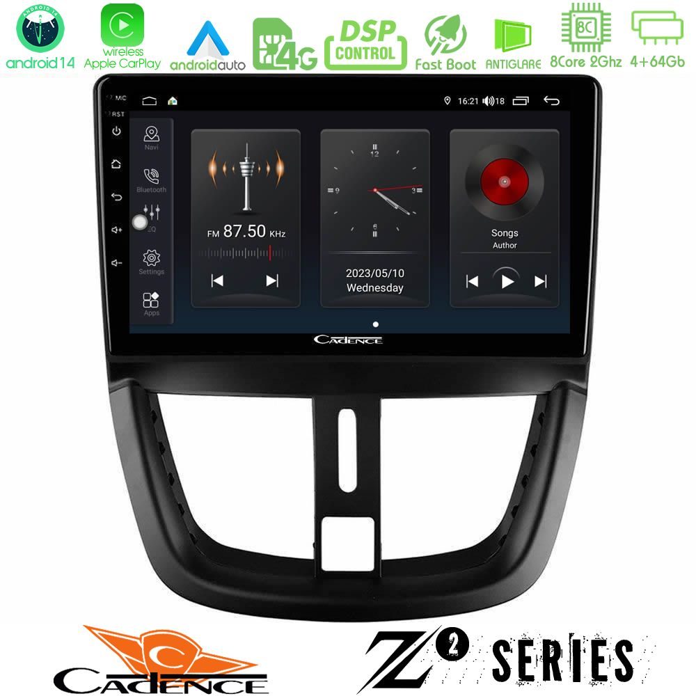 Cadence Z2 Series 8Core Android14 4+64GB Peugeot 207 Navigation Multimedia Tablet 9" Με Carplay & Android Auto