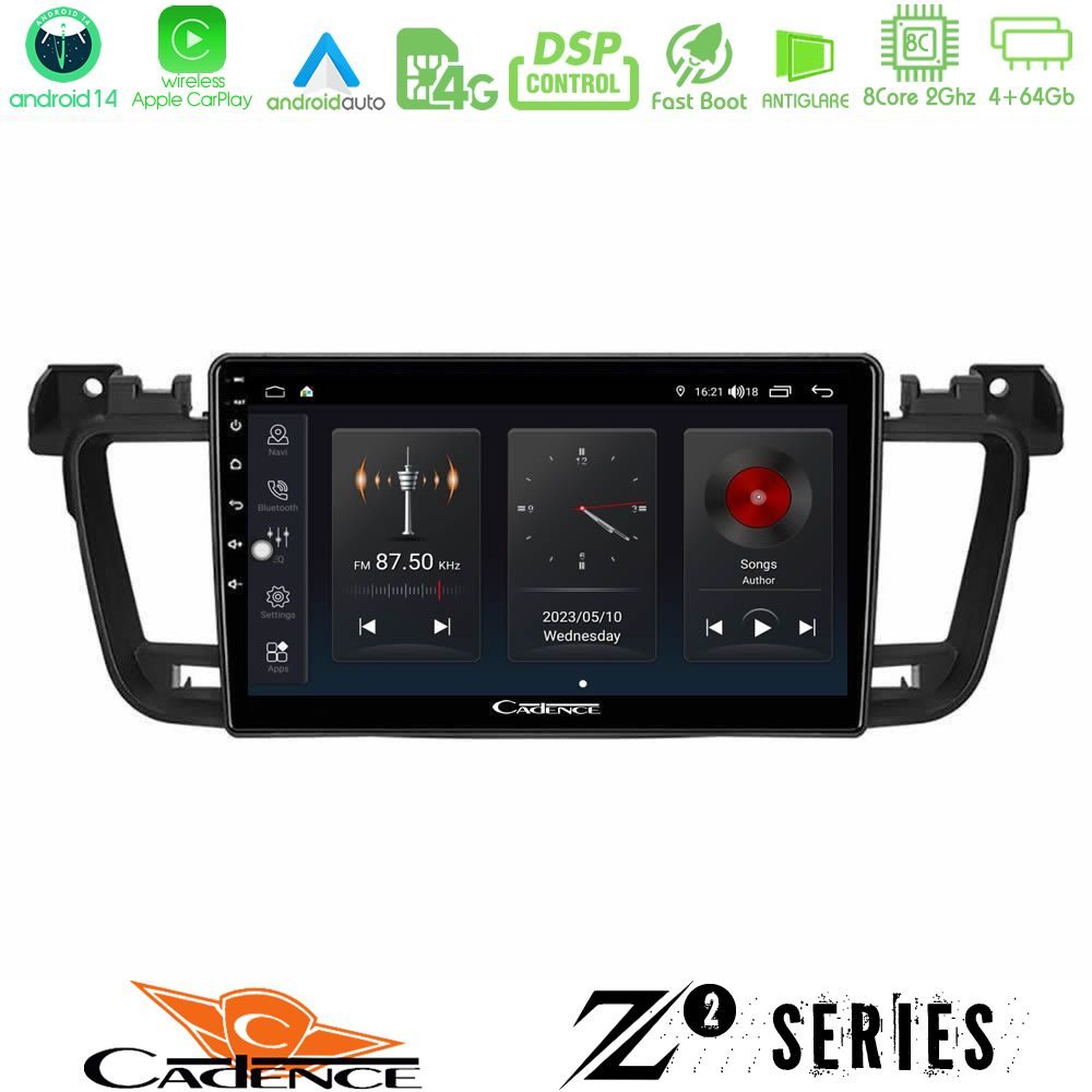 Cadence Z2 Series 8Core Android14 4+64GB Peugeot 508 2010-2018 Navigation Multimedia Tablet 9" Με Carplay & Android Auto