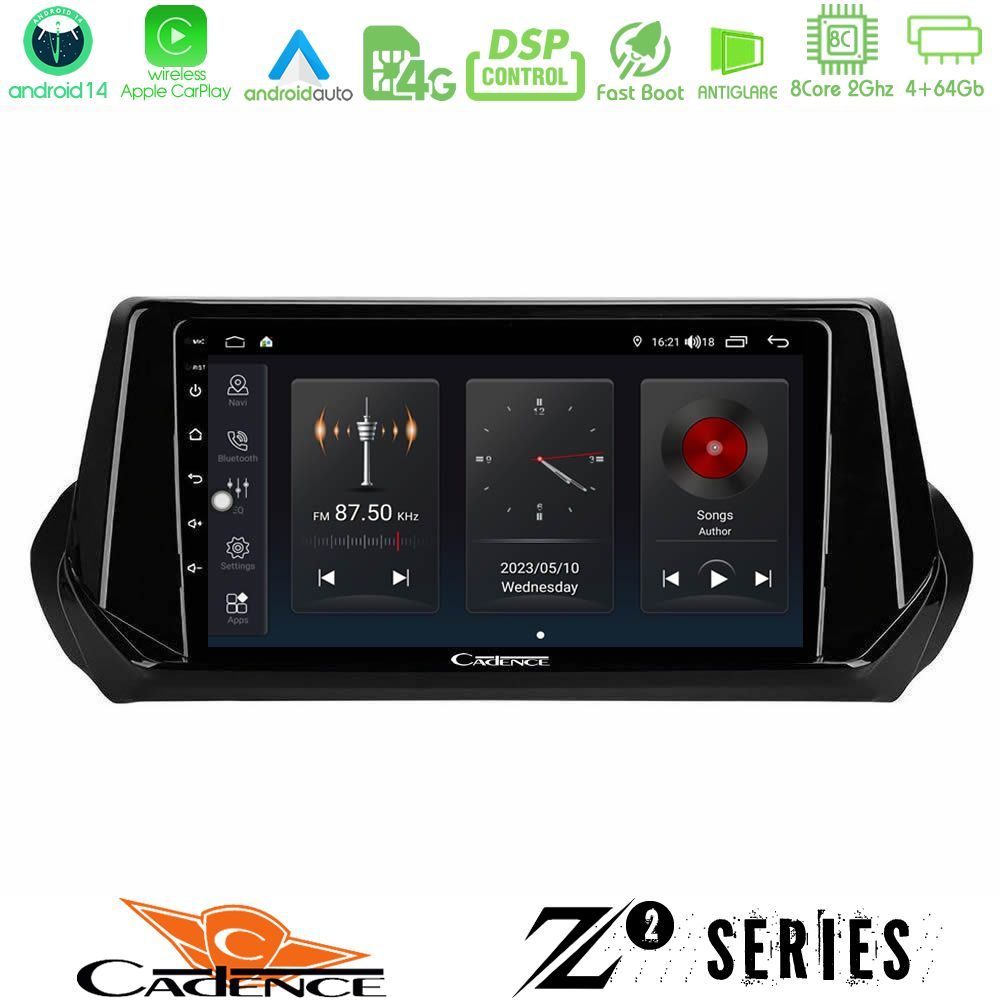 Cadence Z2 Series 8Core Android14 4+64GB  Peugeot 208 2019-2023 Navigation Multimedia Tablet 9" Με Carplay & Android Auto