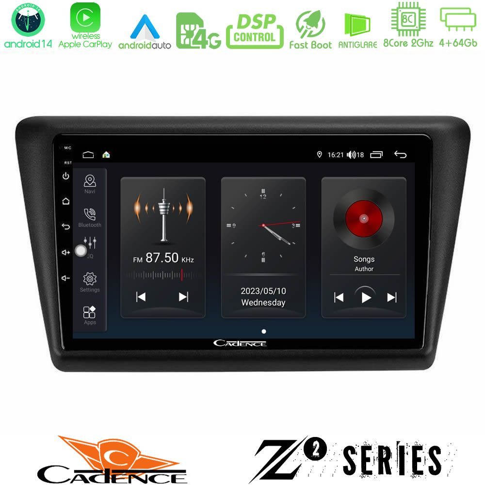 Cadence Z2 Series 8Core Android14 4+64GB Skoda Rapid 2013-2017 Navigation Multimedia Tablet 9" Με Carplay & Android Auto