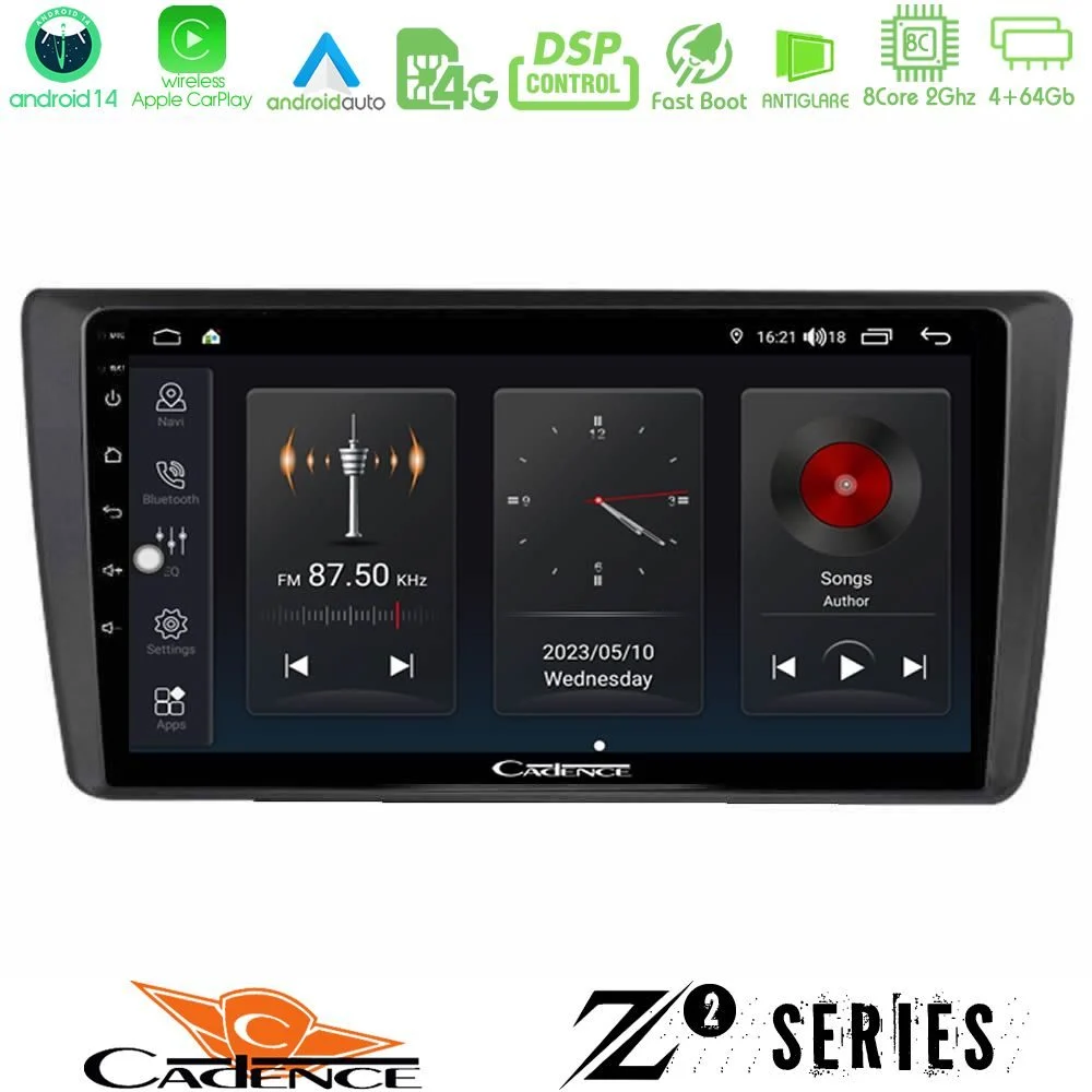 Cadence Z2 Series 8Core Android14 4+64GB  Skoda Octavia 2004-2012 Navigation Multimedia Tablet 9" Με Carplay & Android Auto