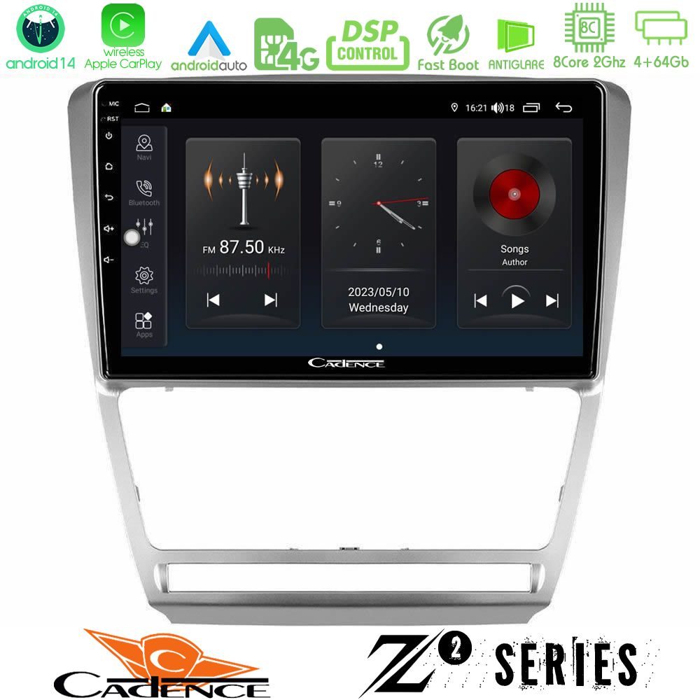Cadence Z2 Series 8Core Android14 4+64GB Skoda Octavia 5 Navigation Multimedia Tablet 10" Με Carplay & Android Auto
