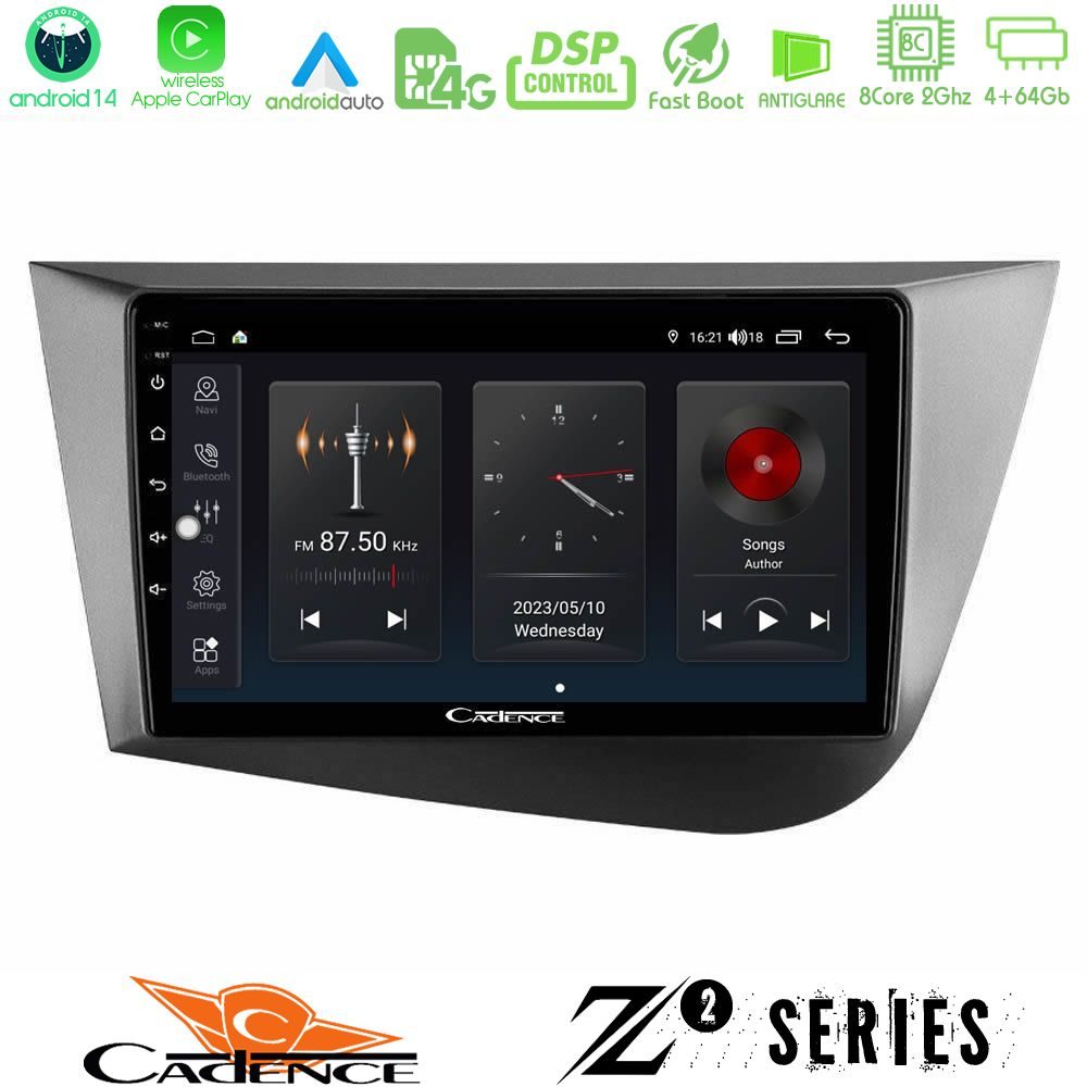 Cadence Z2 Series 8Core Android14 4+64GB  Seat Leon Navigation Multimedia Tablet 9" Με Carplay & Android Auto