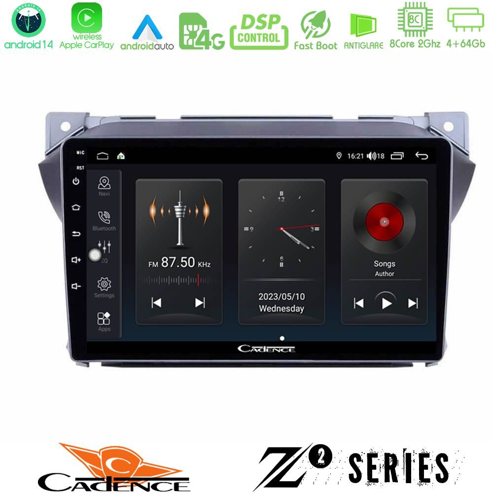 Cadence Z2 Series 8Core Android14 4+64GB Suzuki Alto & Nissan Pixo Navigation Multimedia Tablet 9" Με Carplay & Android Auto