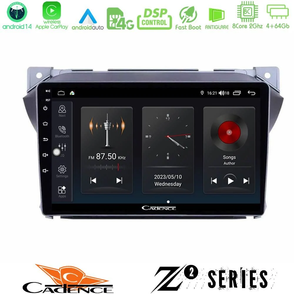 Cadence Z2 Series 8Core Android14 4+64GB  Suzuki Alto & Nissan Pixo Navigation Multimedia Tablet 9" Με Carplay & Android Auto