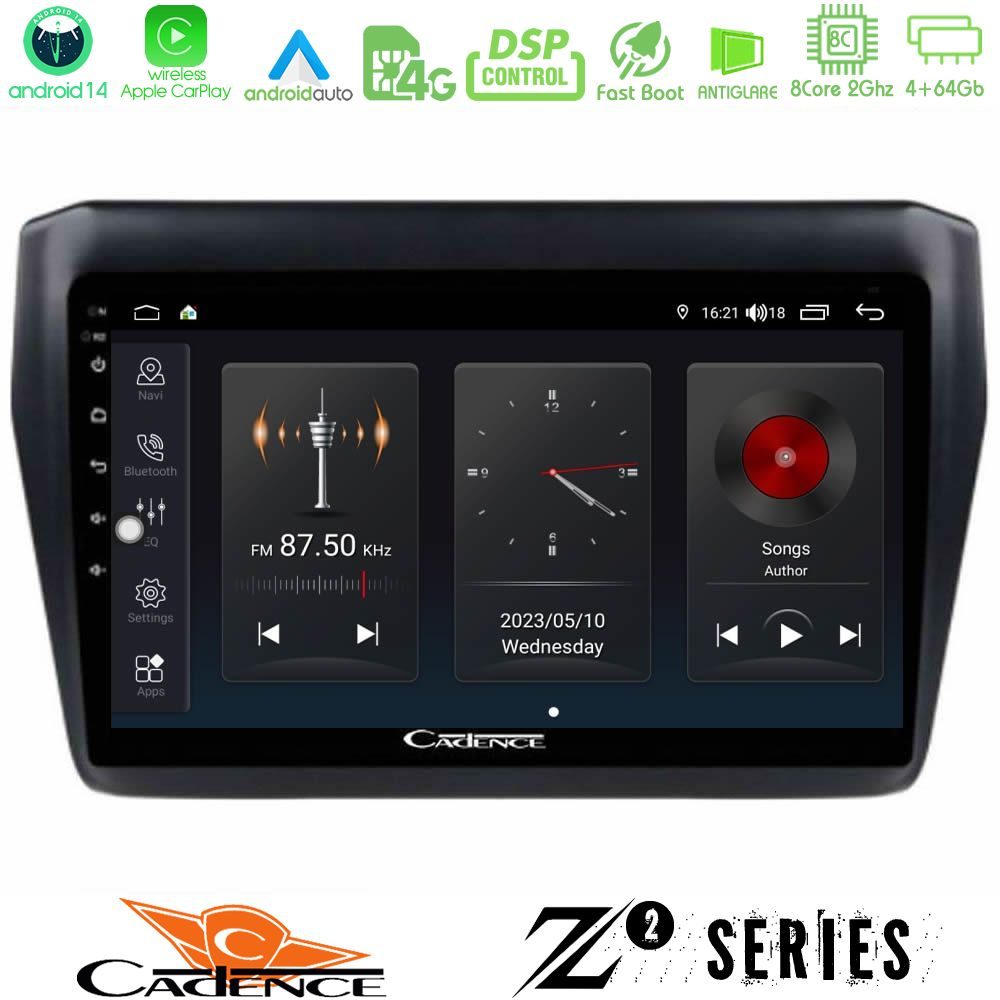 Cadence Z2 Series 8Core Android14 4+64GB Suzuki Swift 2017-2023 Navigation Multimedia Tablet 9" Με Carplay & Android Auto