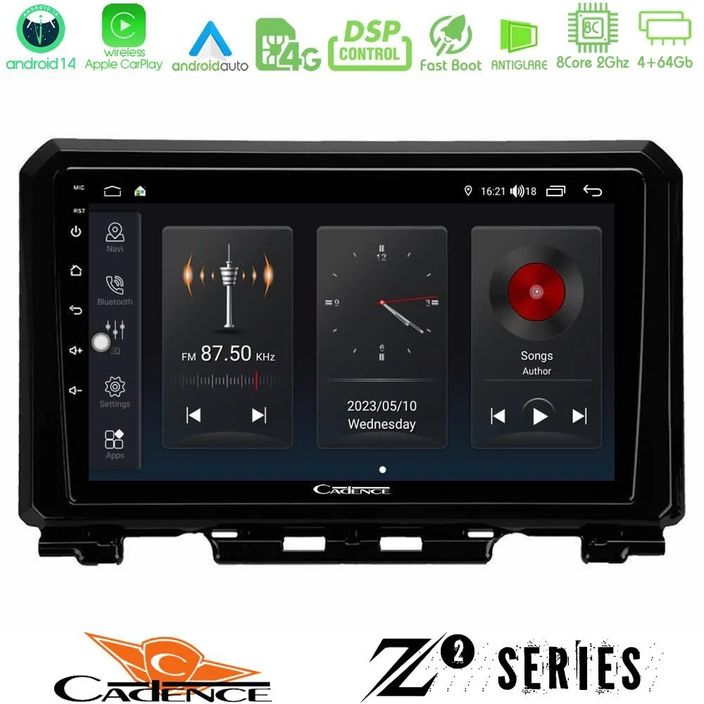 Cadence Z2 Series 8Core Android14 4+64GB Suzuki Jimny 2018-2022 Navigation Multimedia Tablet 9" Με Carplay & Android Auto