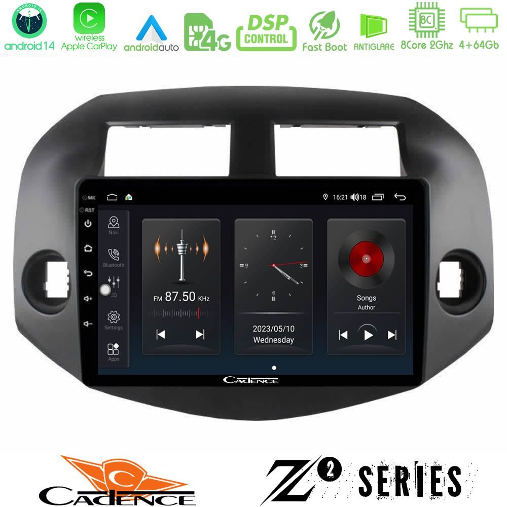 Cadence Z2 Series 8Core Android14 4+64GB  Toyota Rav4 2006-2012 Navigation Multimedia Tablet 10" Με Carplay & Android Auto