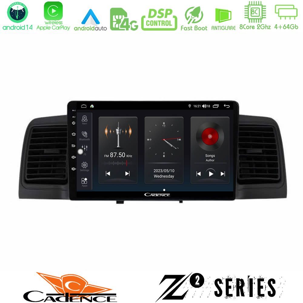 Cadence Z2 Series 8Core Android14 4+64GB  Toyota Corolla 2002-2006 Navigation Multimedia Tablet 9" Με Carplay & Android Auto (Black)