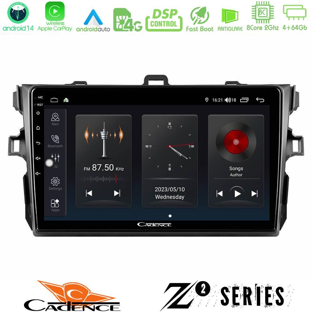 Cadence Z2 Series 8Core Android14 4+64GB  Toyota Corolla 2007-2012 Navigation Multimedia Tablet 9" Με Carplay & Android Auto