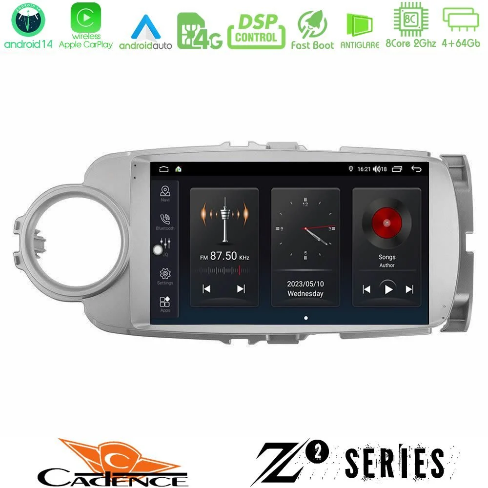 Cadence Z2 Series 8Core Android14 4+64GB Toyota Yaris Navigation Multimedia Tablet 9" (Μαύρο Χρώμα) Με Carplay & Android Auto