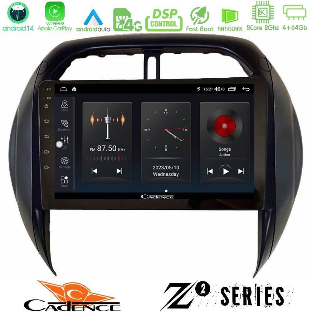 Cadence Z2 Series 8Core Android14 4+64GB  Toyota RAV4 2001-2005 (Auto A/C) Navigation Multimedia Tablet 9" Με Carplay & Android Auto