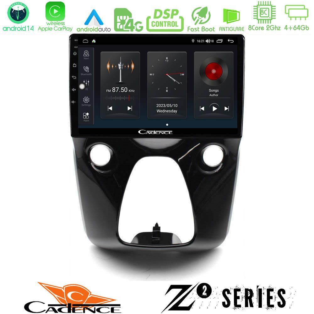 Cadence Z2 Series 8Core Android14 4+64GB  Toyota Aygo | Citroen C1 | Peugeot 108 Navigation Multimedia 10" Με Carplay & Android Auto
