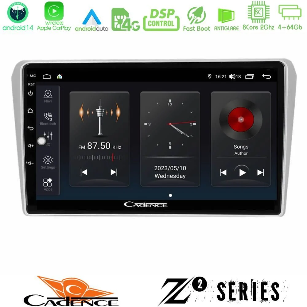 Cadence Z2 Series 8Core Android14 4+64GB  Toyota Avensis T25 02/2003–2008 Navigation Multimedia Tablet 9" Με Carplay & Android Auto