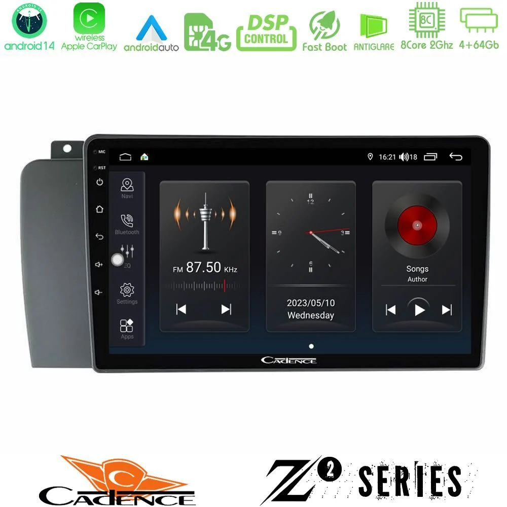 Cadence Z2 Series 8Core Android14 4+64GB Volvo S60 2004-2009 Navigation Multimedia Tablet 9" Με Carplay & Android Auto