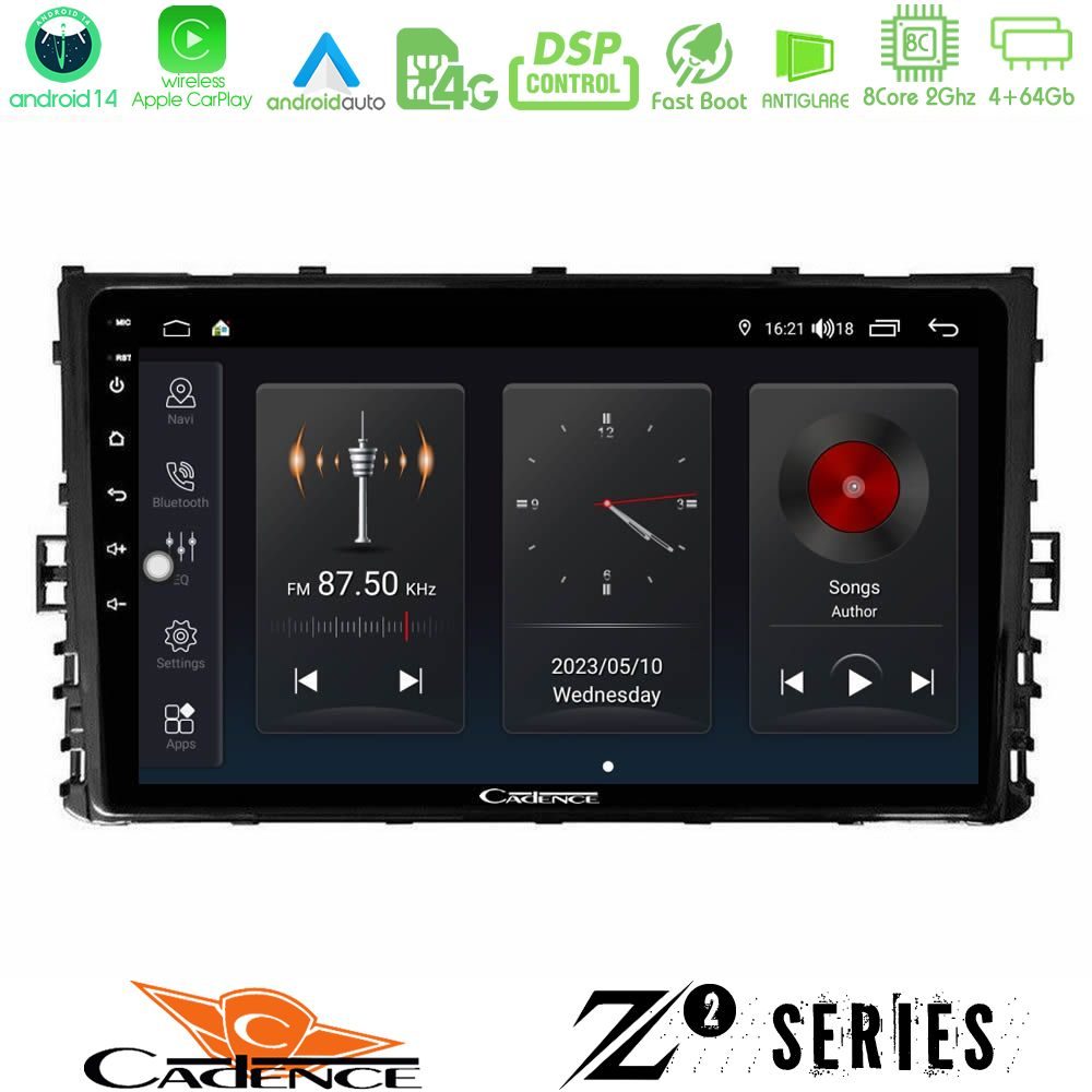 Cadence Z2 Series 8Core Android14 4+64GB  VW MQB 2017-> Navigation Multimedia Tablet 9" Με Carplay & Android Auto