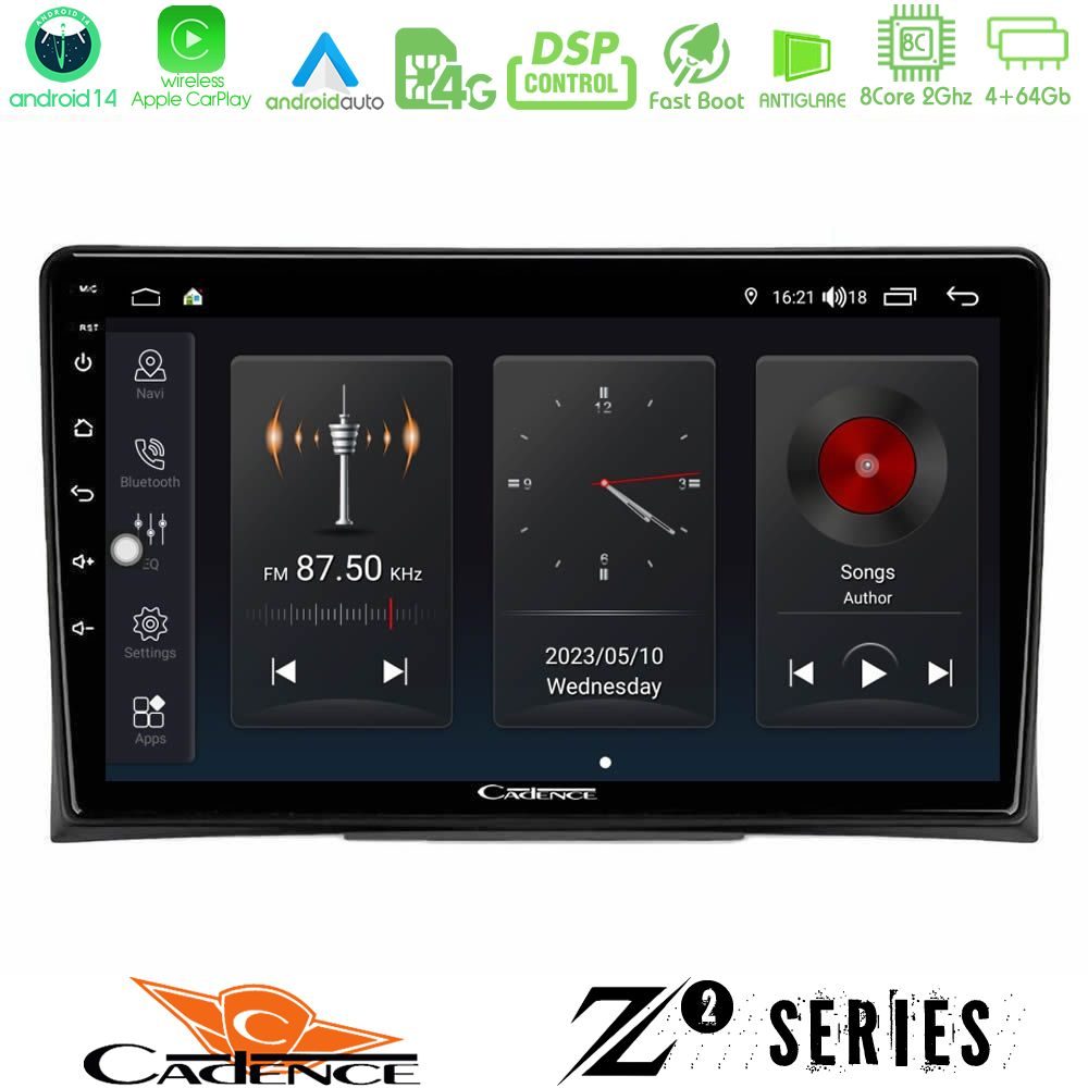 Cadence Z2 Series 8Core Android14 4+64GB  VW Transporter 2003-2015 Navigation Multimedia Tablet 9" Με Carplay & Android Auto