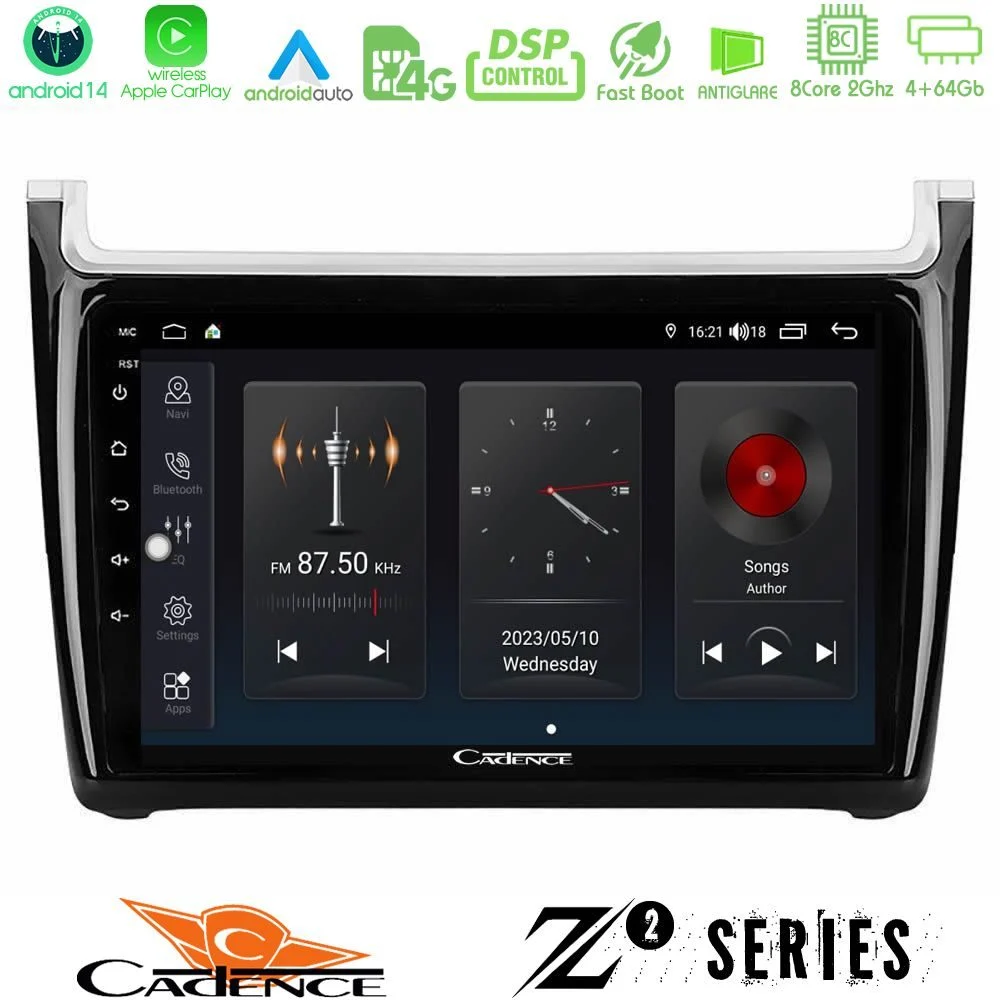 Cadence Z2 Series 8Core Android14 4+64GB  Vw Polo 2014-2017 Navigation Multimedia Tablet 9" Με Carplay & Android Auto