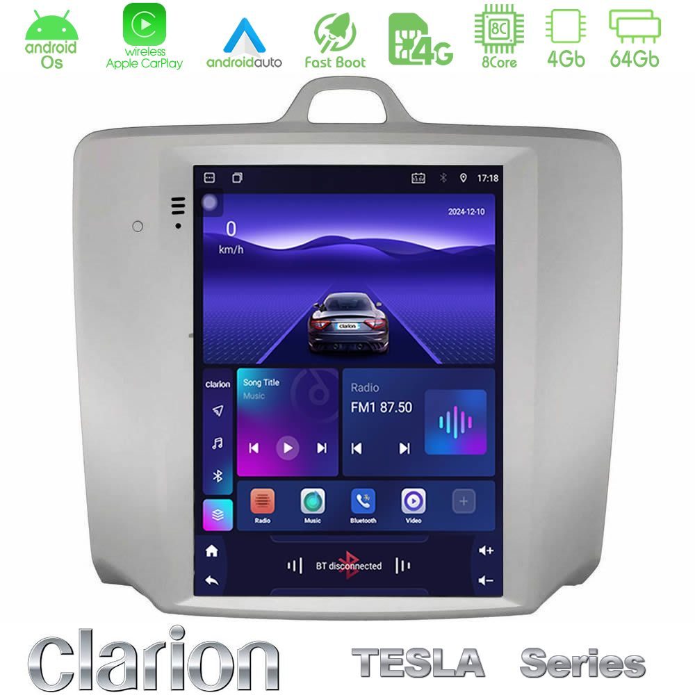 Clarion GL300 Tesla Series Android OS 8Core 4+64GB Ford Focus 2005-2011 Auto AC Navigation Multimedia Tablet 9.7"