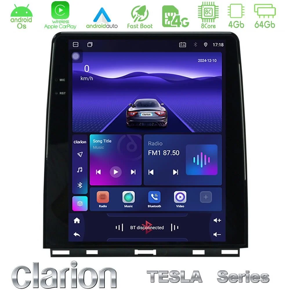 Clarion GL300 Tesla Series Android OS 8Core 4+64GB Renault Clio 5 2020-2025 Navigation Multimedia Tablet 9.7"