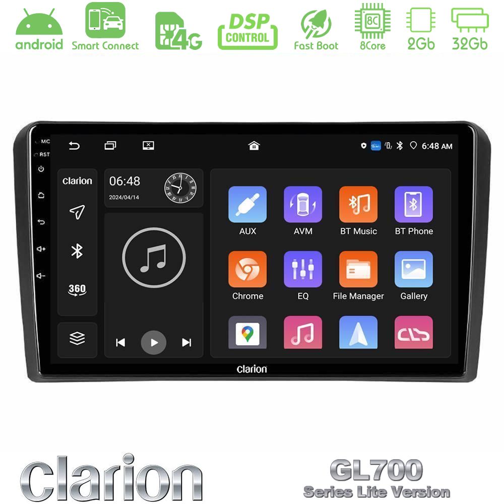 Clarion GL700 Lite Series 8Core Android ClarionOS 2+32GB Audi A3 8P Navigation Multimedia Tablet 9" Με Carplay & Android Auto