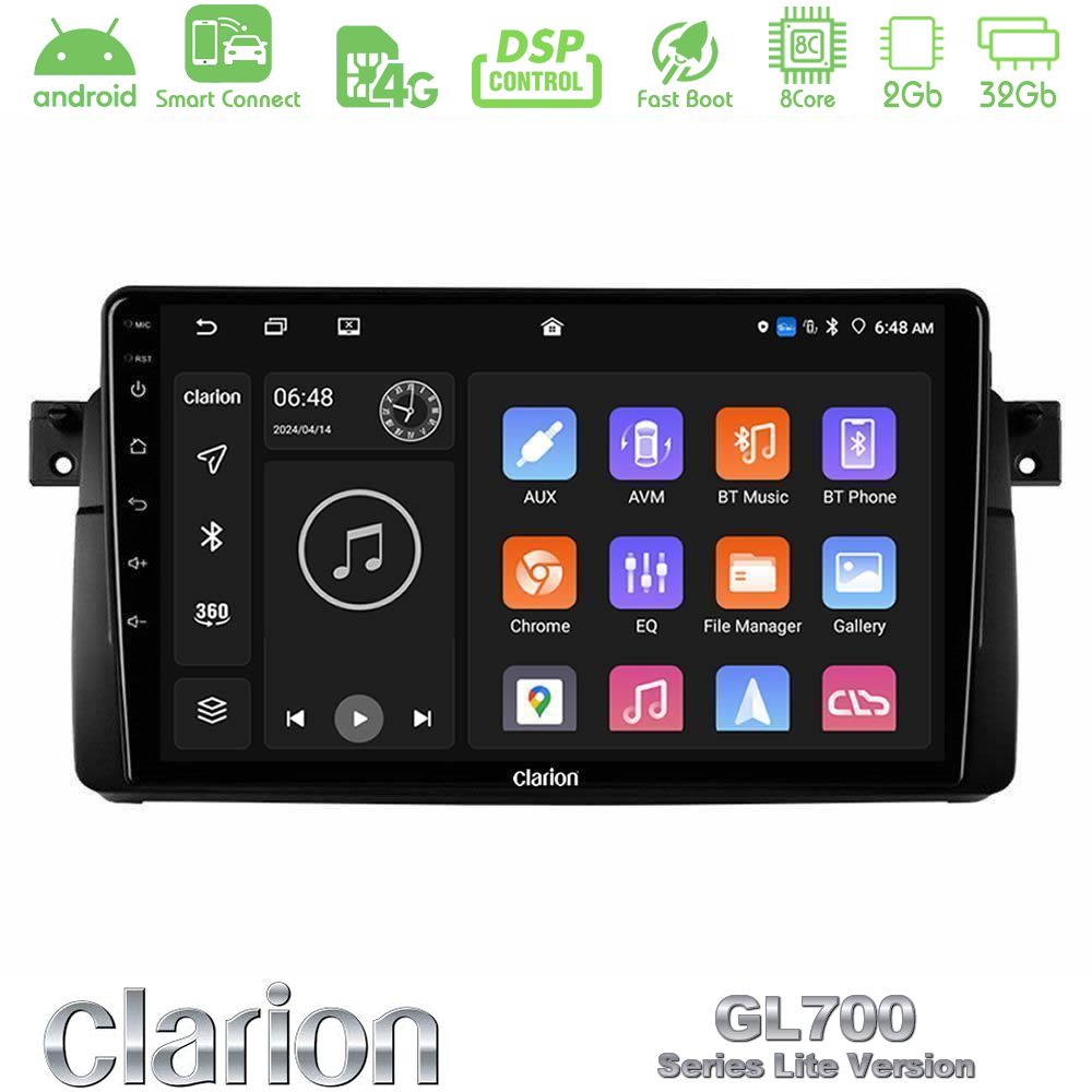 Clarion GL700 Lite Series 8Core Android ClarionOS 2+32GB BMW E46 Navigation Multimedia Tablet 9" Με Carplay & Android Auto