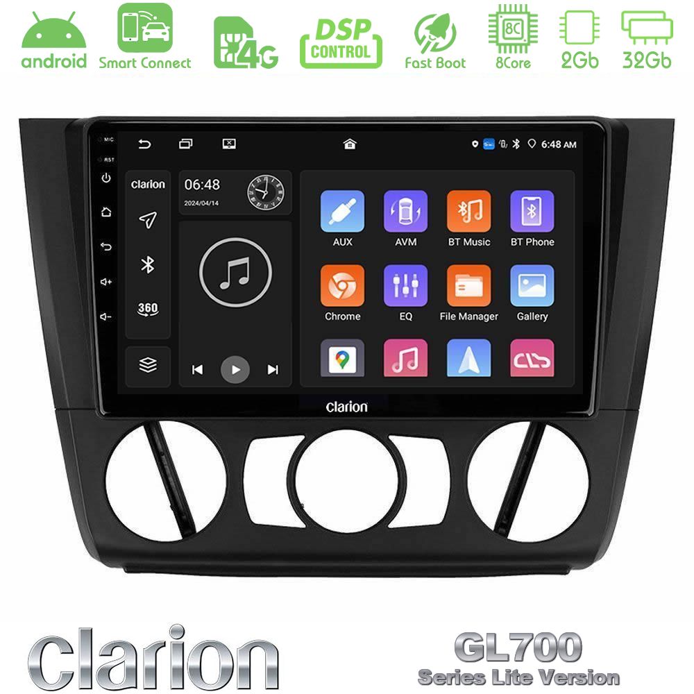 Clarion GL700 Lite Series 8Core Android ClarionOS 2+32GB BMW 1Series E81/E82/E87/E88 (MANUAL A/C) Navigation Multimedia Tablet 9" Με Carplay & Android Auto
