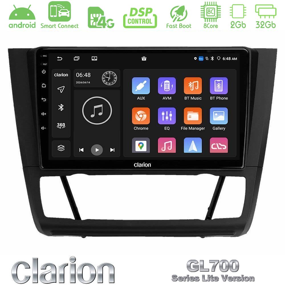 Clarion GL700 Lite Series 8Core Android ClarionOS 2+32GB BMW 1Series E81/E82/E87/E88 (AUTO A/C) Navigation Multimedia Tablet 9" Με Carplay & Android Auto