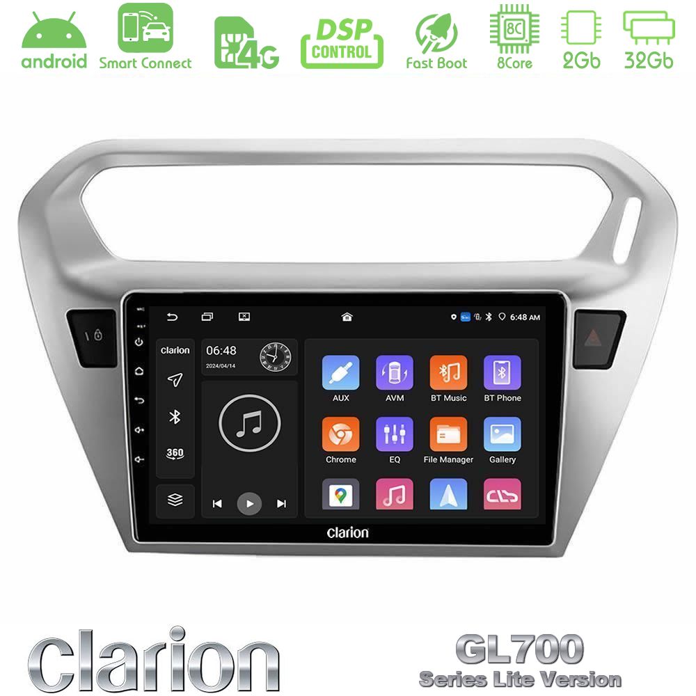 Clarion GL700 Lite Series 8Core Android ClarionOS 2+32GB Citroen C-Elysee / Peugeot 301 Navigation Multimedia Tablet 9" Με Carplay & Android Auto