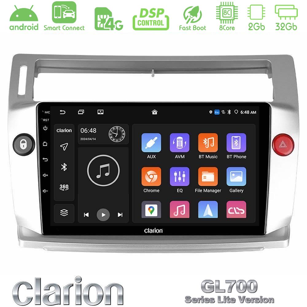 Clarion GL700 Lite Series 8Core Android ClarionOS 2+32GB Citroen C4 2004-2010 Navigation Multimedia Tablet 9" Με Carplay & Android Auto