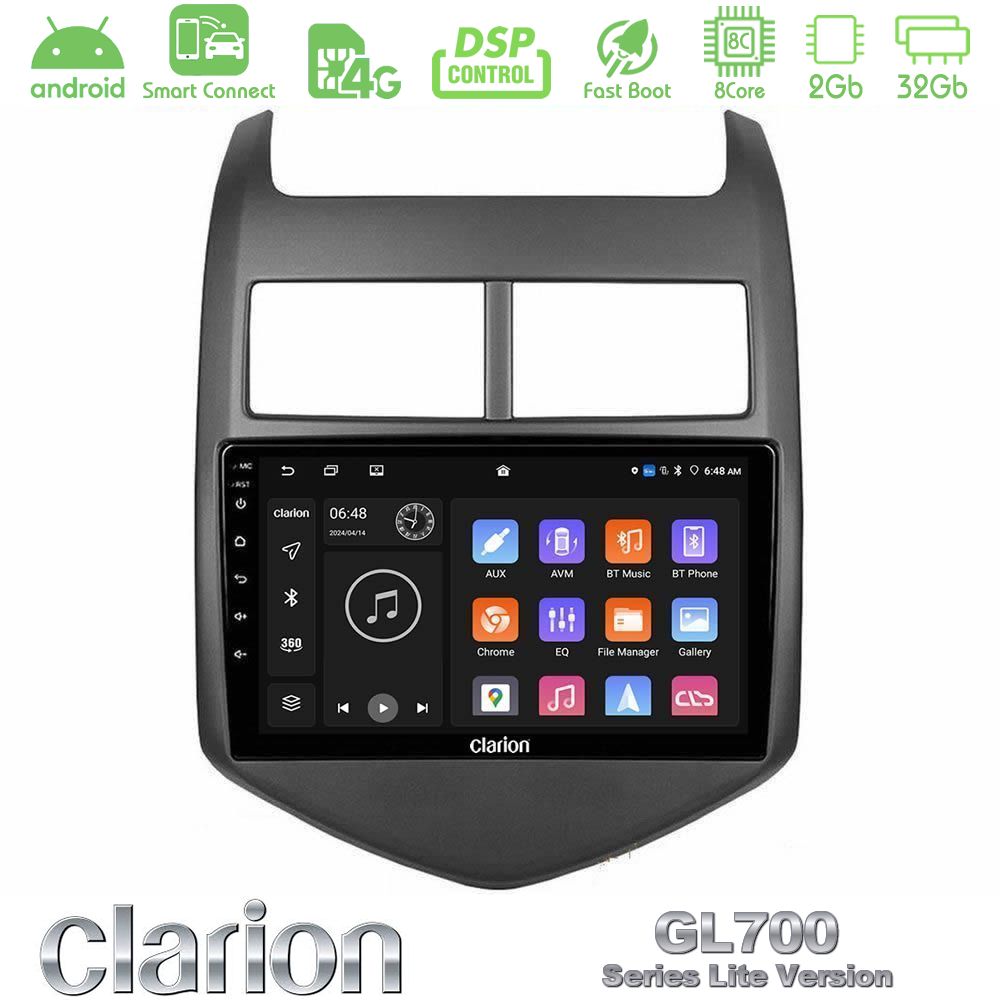 Clarion GL700 Lite Series 8Core Android ClarionOS 2+32GB Chevrolet Aveo 2011-2017 Navigation Multimedia Tablet 9" Με Carplay & Android Auto