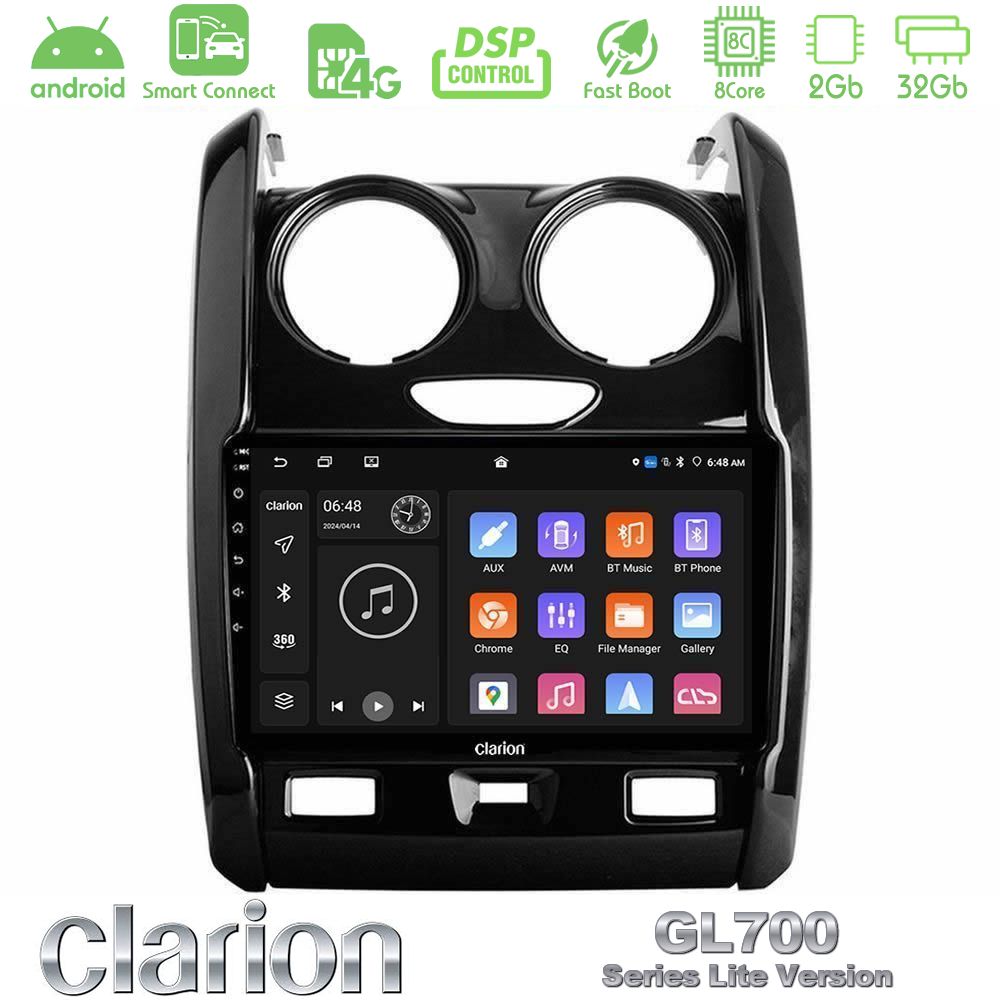 Clarion GL700 Lite Series 8Core Android ClarionOS 2+32GB Dacia Duster 2014-2018 Navigation Multimedia Tablet 9" Με Carplay & Android Auto