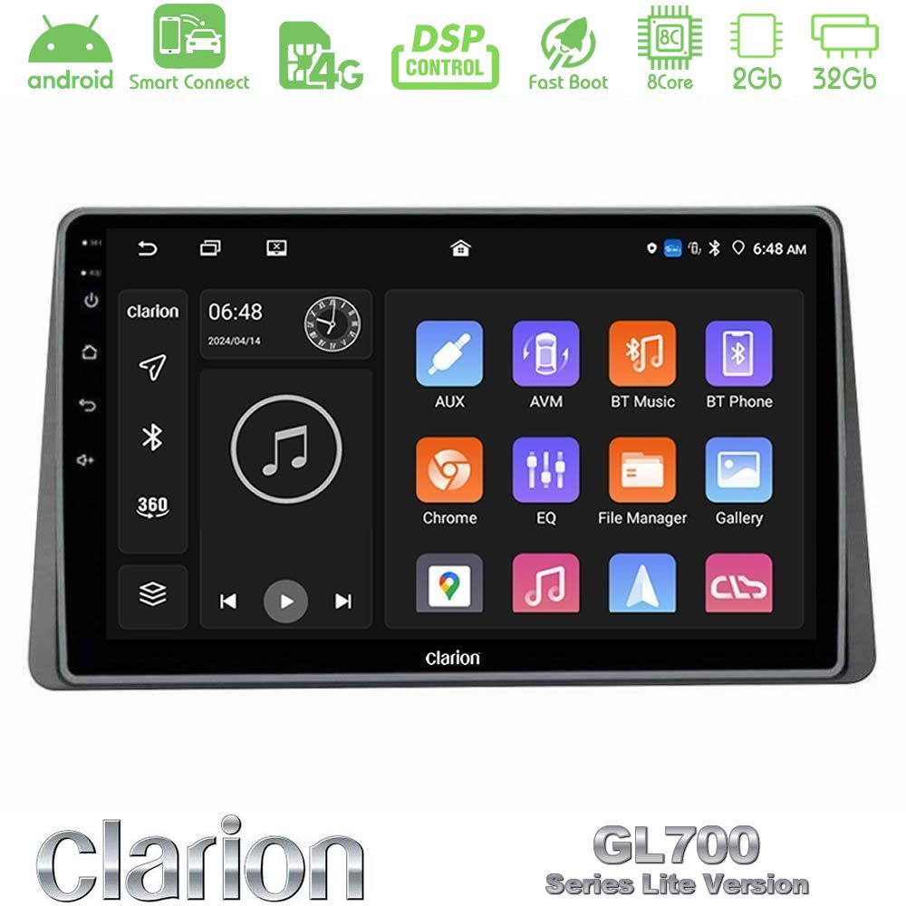 Clarion GL700 Lite Series 8Core Android ClarionOS 2+32GB Dacia Duster 2019-> Navigation Multimedia Tablet 10" Με Carplay & Android Auto