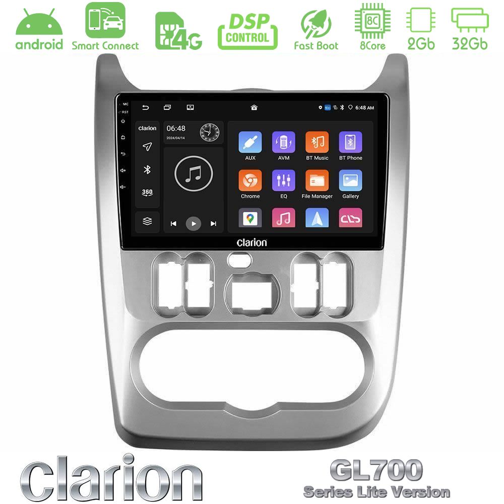 Clarion GL700 Lite Series 8Core Android ClarionOS 2+32GB Dacia Duster/Sandero/Logan Navigation Multimedia Tablet 9" Με Carplay & Android Auto