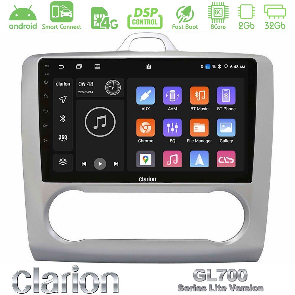 Clarion GL700 Lite Series 8Core Android ClarionOS 2+32GB Ford Focus Auto AC Navigation Multimedia Tablet 9" Με Carplay & Android Auto