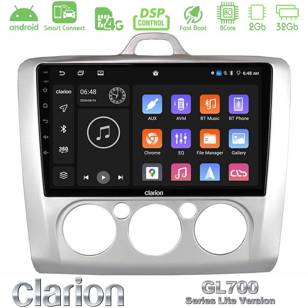 Clarion GL700 Lite Series 8Core Android ClarionOS 2+32GB Ford Focus Manual AC Navigation Multimedia Tablet 9" Με Carplay & Android Auto