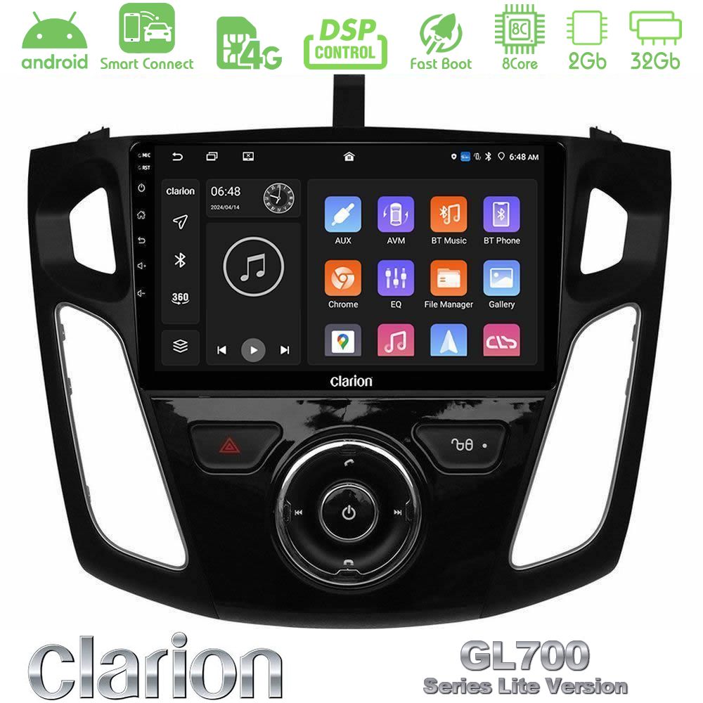 Clarion GL700 Lite Series 8Core Android ClarionOS 2+32GB Ford Focus 2012-2018 Navigation Multimedia Tablet 9" Με Carplay & Android Auto