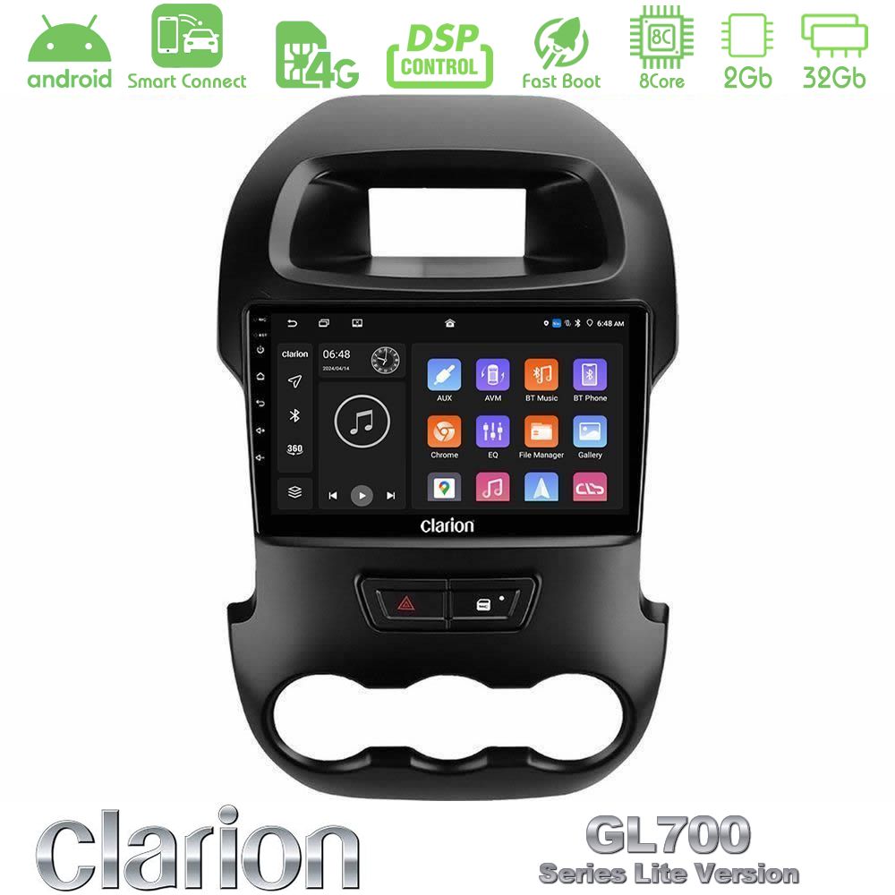 Clarion GL700 Lite Series 8Core Android ClarionOS 2+32GB Ford Ranger 2012-2016 Navigation Multimedia Tablet 9" Με Carplay & Android Auto