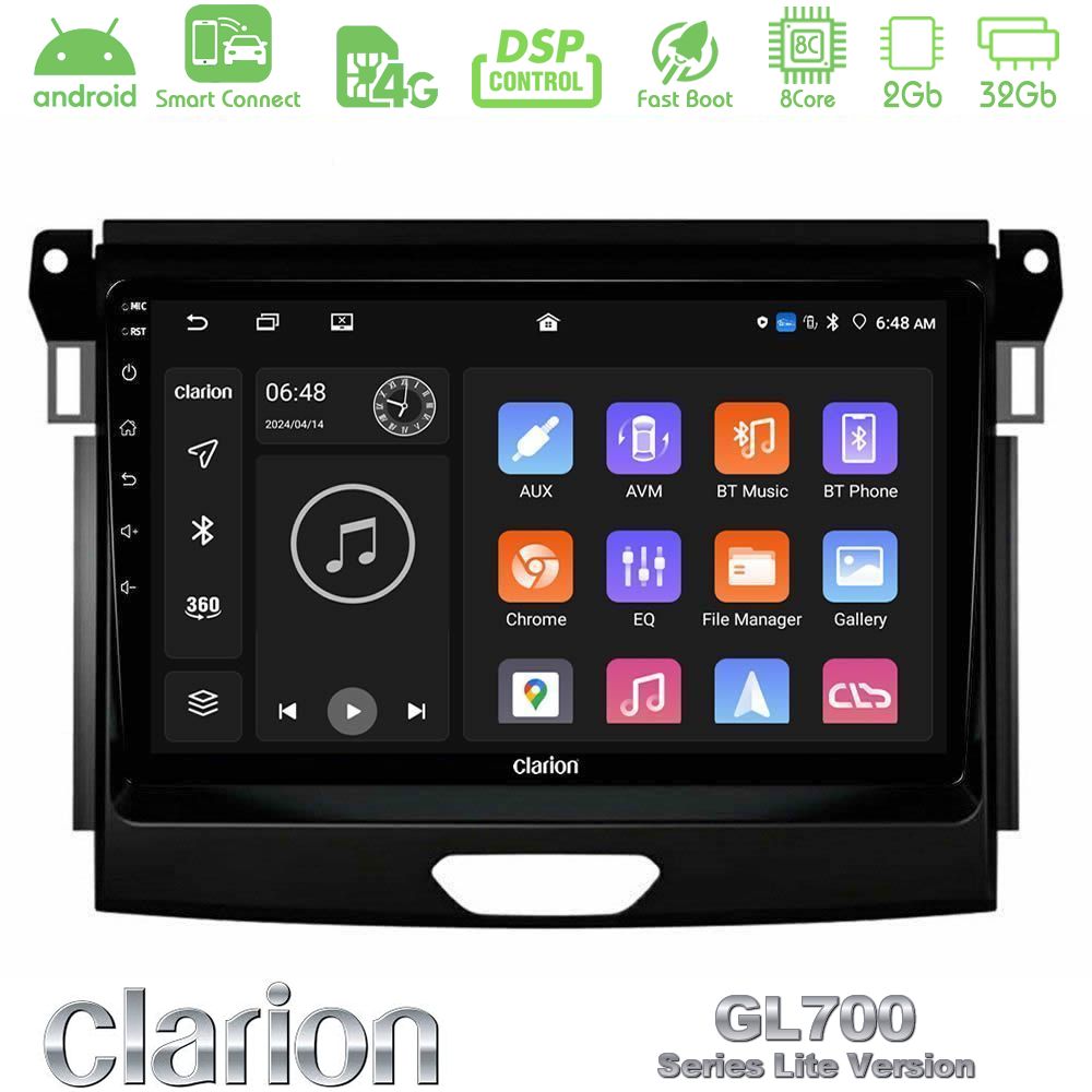 Clarion GL700 Lite Series 8Core Android ClarionOS 2+32GB Ford Ranger 2017-2022 Navigation Multimedia Tablet 9" Με Carplay & Android Auto